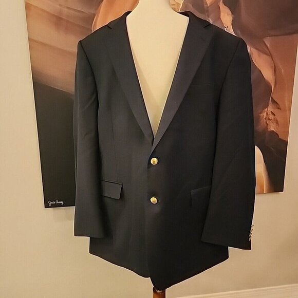 Lauren Ralph Lauren Men's 46L Navy Blue 100% Wool 2 GOLD Button Blazer Jacket - Picture 1 of 11